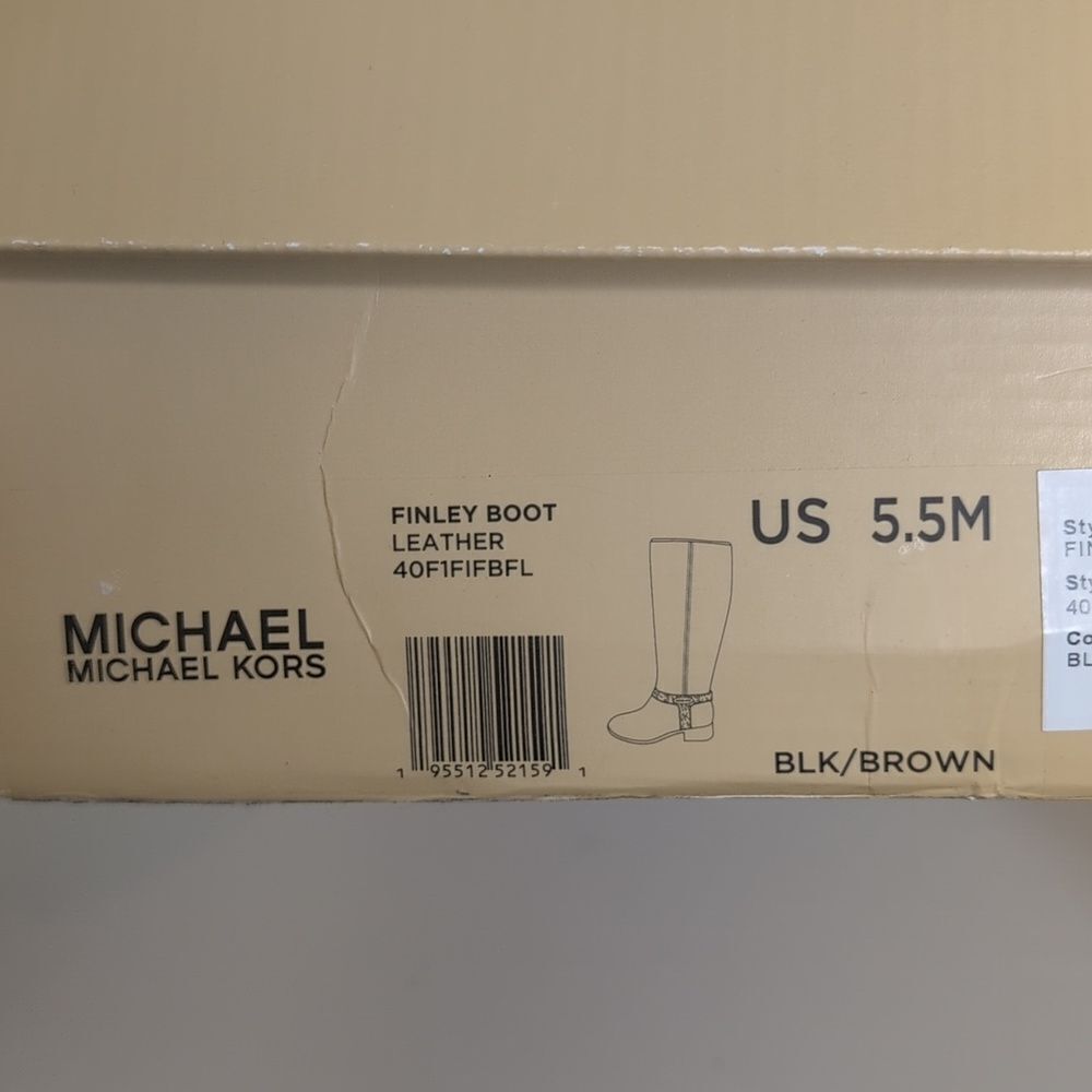 Michael Kors 5.5 Finley Leather Boot In Black/Brown, NEW In Box - Picture 16 of 16